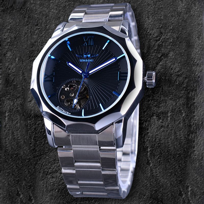 S964 Reloj Mecánico Automático Con Esfera Grande De Estilo Retro Manos Luminosas Reloj De Acero Completo Para Hombres Con Caja