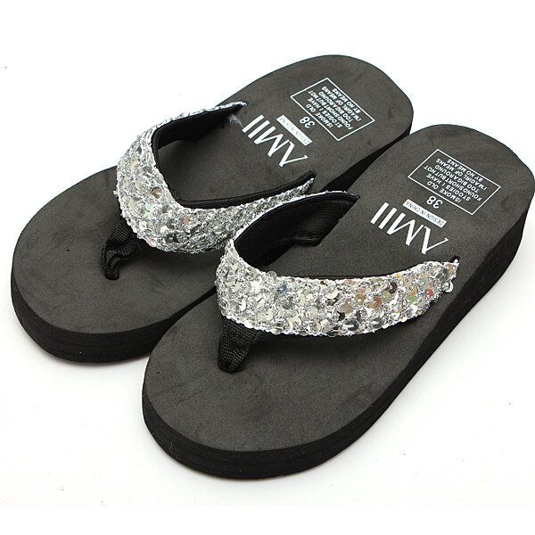 Sandalias De Cuña Con Chanclas De Playa De Verano Con Lentejuelas Para Mujer