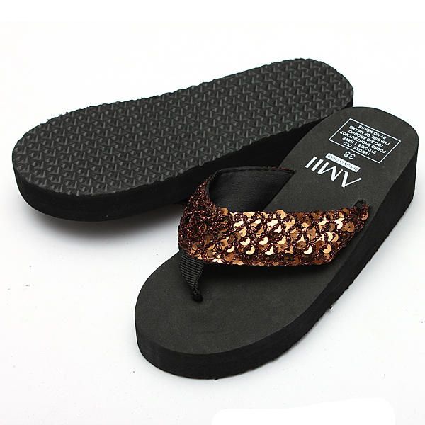 Sandalias De Cuña Con Chanclas De Playa De Verano Con Lentejuelas Para Mujer
