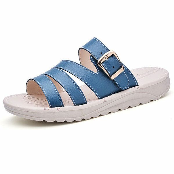 Sandalias Transpirables De Cuero Con Zapatillas De Playa Informales Para Mujer