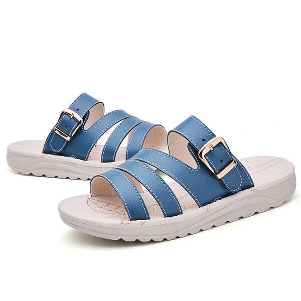 Sandalias Transpirables De Cuero Con Zapatillas De Playa Informales Para Mujer