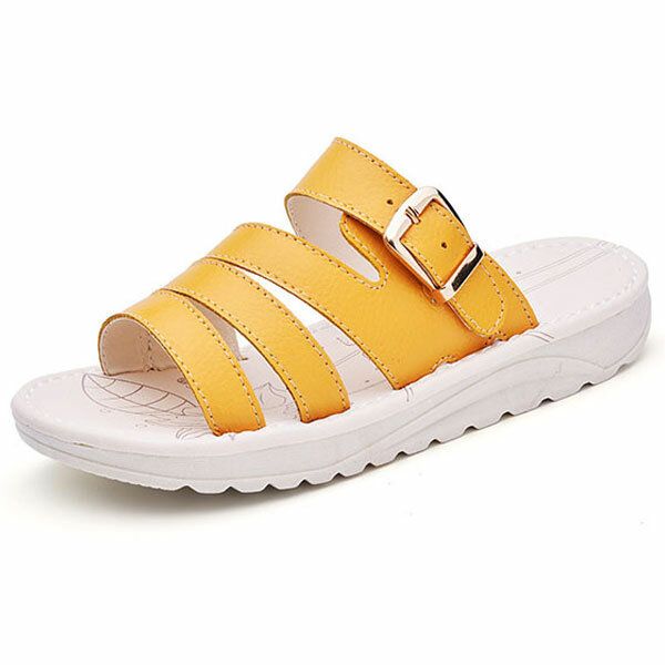 Sandalias Transpirables De Cuero Con Zapatillas De Playa Informales Para Mujer