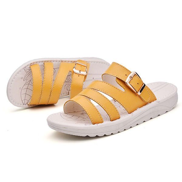 Sandalias Transpirables De Cuero Con Zapatillas De Playa Informales Para Mujer