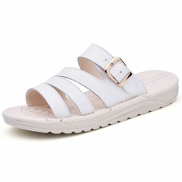 Sandalias Transpirables De Cuero Con Zapatillas De Playa Informales Para Mujer