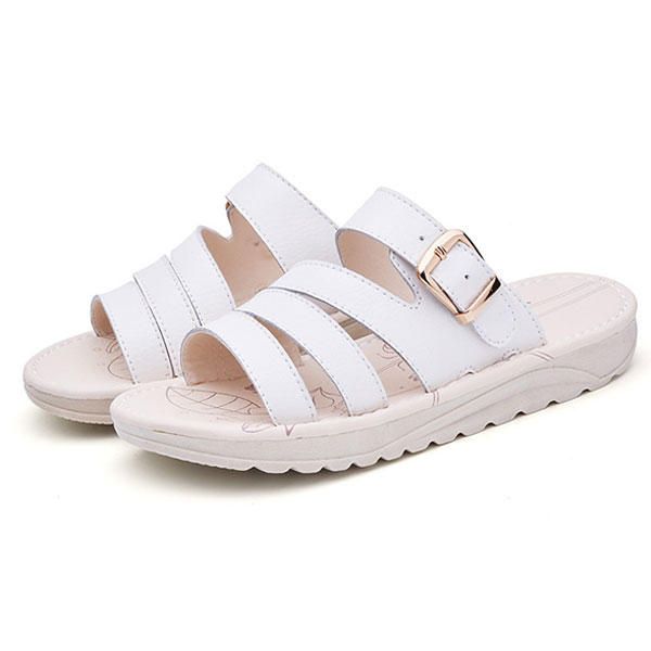 Sandalias Transpirables De Cuero Con Zapatillas De Playa Informales Para Mujer