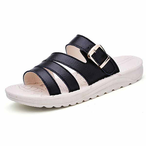 Sandalias Transpirables De Cuero Con Zapatillas De Playa Informales Para Mujer