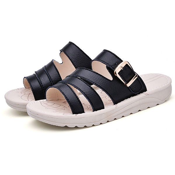 Sandalias Transpirables De Cuero Con Zapatillas De Playa Informales Para Mujer