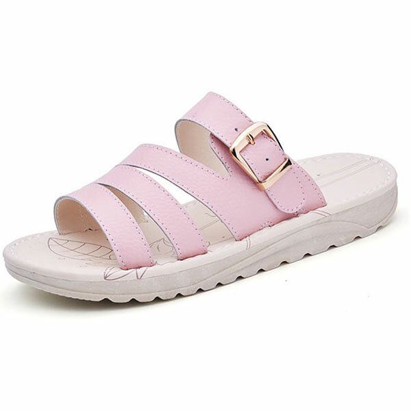 Sandalias Transpirables De Cuero Con Zapatillas De Playa Informales Para Mujer