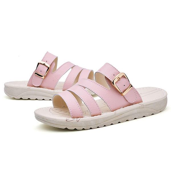 Sandalias Transpirables De Cuero Con Zapatillas De Playa Informales Para Mujer