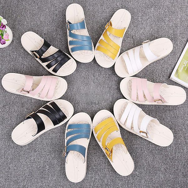 Sandalias Transpirables De Cuero Con Zapatillas De Playa Informales Para Mujer